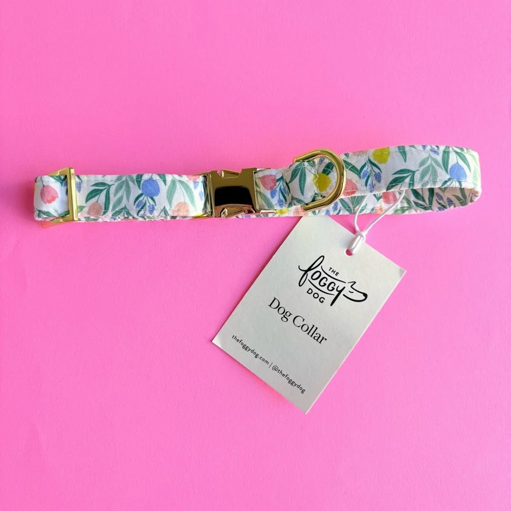 The Foggy Dog Tulip Garden Dog Collar Small Gold Hardware Spring Floral Pet NWT - Picture 9 of 9